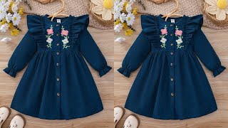 Front slit button placket shoulder frill baby frock cutting and stitching winter baby frock design [upl. by Teodora600]