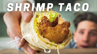 FRIED SHRIMP TACOS with Homemade Flour Tortillas Tastes Like Vacation [upl. by Enyawd]