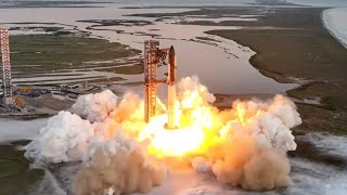 Blastoff SpaceX Starship launches on 5th flight nails chopsticks booster catch [upl. by Anaiv]