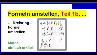 Formeln umstellen Teil 1b Kreisfläche amp dann Kreisring Formel umstellen Mathematik Übungen [upl. by Yesdnik953]