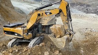 Caterpillar 390D Excavator Loading Caterpillar 775E Dumper And Trucks  Pyramis Ate [upl. by Ajtak]