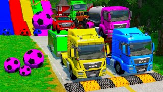 TRANSPORTING PIXAR CARS amp FRUITS WITH COLORED amp JOHN DEERE vs CLAAS vs TRACTORS  BeamNGdrive 962 [upl. by Marek]