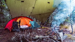 CAMPING in RAIN and SNOW  Freezing Solo Mountain Tent Camp [upl. by Sandon214]