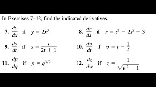 In Exercises 7–12 find the indicated derivatives [upl. by Domenico275]