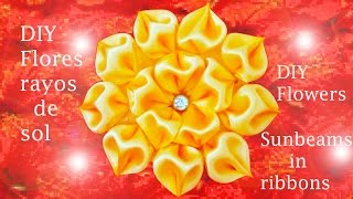 DIY Kanzashi flores rayos de sol en cintas flowers sunbeams in ribbons [upl. by Esir705]