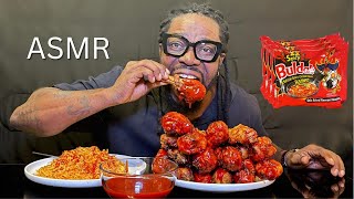 ASMR MUKBANG BULDAK NOODLES amp SPICY CHICKEN DRUMSTICKS WITH RED TABASCO SAUCE [upl. by Ydnyc]