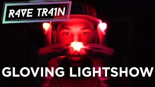 Gloving Lightshow w Chris from Puppet Masters and eMazing Lights  EDM Dance Channel Rave Train [upl. by Eemla846]