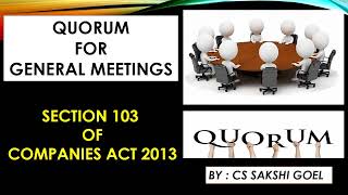 QUORUM FOR GENERAL MEETINGS  SECTION 103 OF COMPANIES ACT 2013cssakshigoel [upl. by Houston]