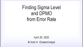 Finding Sigma Level and DPMO from Error Rate [upl. by Kjersti]