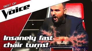 TOP 10  QUICKEST TURNS in the Blind Auditions of The Voice [upl. by Vories]