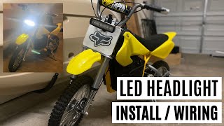 Razor MX650 MX500 SX500 LED Headlight Install Wiring 48V 60V 72V 12V Light Bar [upl. by Letti]