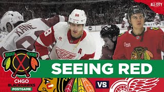 Connor Bedard Chicago Blackhawks lose vs rival Red Wings  CHGO Blackhawks POSTGAME Podcast [upl. by Reni774]