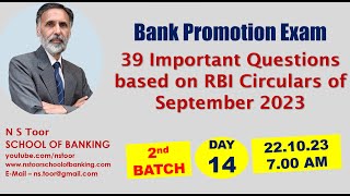 Bank Promn Exam Imp Que of Sept 2023 Cir of RBI 221023 7AM [upl. by Omar]