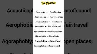 List Of phobia  daily english practice shorts 🔥 [upl. by Ruthy]