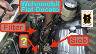 Wohnmobil Ducato Dieselfilter wechseln Sieb reinigen und Motor Entlüftung auswaschen [upl. by Twitt]