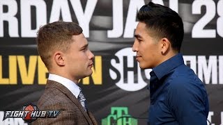 Carl Frampton vs Leo Santa Cruz 2  Zlaticanin vs Garcia Full Face Off Video [upl. by Notsa]