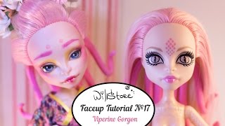 Faceup Tutorial №17 OOAK Viperine Gorgon repaint Monster High custom doll [upl. by Norbel]