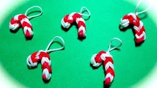 Rainbow Loom Band Candy Cane Charm for Christmas [upl. by Lesnah]