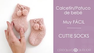 Cómo tejer el CalcetínPatuco de bebé CUTTIE en plano con agujas rectas  Muy FÁCIL [upl. by Stephania252]