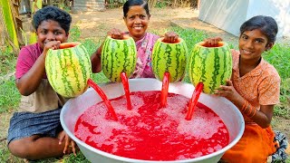 FRESH WATERMELON JUICE  Summer Watermelon Juice Making at Home  Village Fun Cooking [upl. by Ruford]