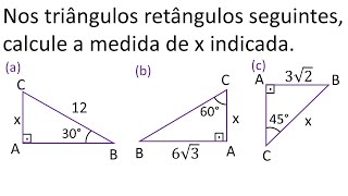 Nos triângulos retângulos seguintes calcule a medida de x indicada [upl. by Fernande]