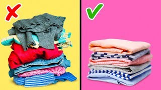 27 CLOTHES FOLDING HACKS AND WARDROBE ORGANIZATION [upl. by Harelda]