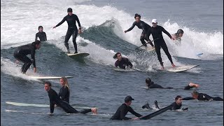 Crowded Malibu Surfing Raw Clips with Sound [upl. by Ahsiakal792]