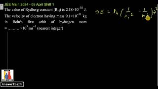 The value of Rydberg constant RH is 218 × 10 18 J The velocity of electron having mass 91 × 10 [upl. by Aihseuqram]