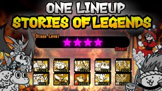 Battle Cats  One Lineup STORIES OF LEGENDS  4 CROWN RESTRICTION [upl. by Ihcelek]