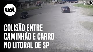 Acidente envolvendo caminhão e carro deixa mortos e feridos no litoral de SP veja colisão [upl. by Loftis]