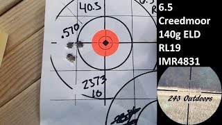 65 Creedmoor 140g ELD Reloder 19 amp IMR4831 [upl. by Marciano]