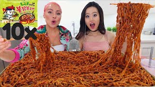 10 PACKS SPICY NUCLEAR BLACK BEAN NOODLES CHALLENGE  MUKBANG [upl. by Ahsikam393]