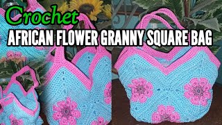 HOW TO CROCHET AN AFRICAN FLOWER GRANNY SQUARE BAG [upl. by Nylac478]