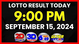 Lotto Result Today 9PM Draw September 15 2024  2D 3D Swertres 649 658 PCSOlotto [upl. by Poler405]