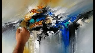 Abstract painting  Blending in Acrylics  Palette knife and brush  Demonstration [upl. by Macdermot290]