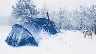 9°C Hot Tent Winter Camp in Snowstorm Conditions  Deep Snow Camp with My Friends [upl. by Maje]