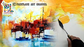 Learn Simple and Easy Abstract Landscape Acrylic Painting By PAINTLANE [upl. by Arbed]