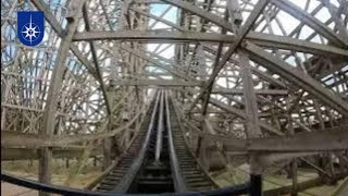 Thrilling Ride on Troy Wooden Roller Coaster at Toverland  OnRide POV [upl. by Burrill841]