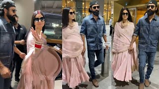 Pregnant Katrina Kaif Hide her Baby Bump with long Dupatta at airport with Husband Vicky Kaushal [upl. by Nelehyram617]