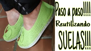 Zapatos Tejidos REUTILIZANDO suelas Tips para un acabado perfecto 71zapatostejidos crochet [upl. by Nimzzaj]