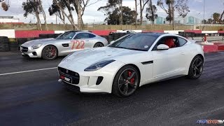 DRAG RACE MercedesAMG GT S VS Jaguar FType R AWD [upl. by Libbey]