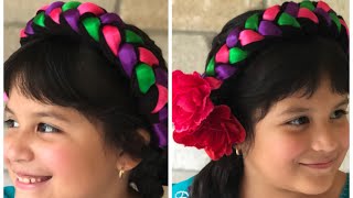 Trenza Folklorica de Listón y Lana Fiestas Patrias Peinado Frida Kahlo Peinado 15 de Septiembre [upl. by Chimene831]