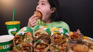 SUB광고써브웨이 샌드위치 3종 먹방 🌯 사이드로 웨지감자 스프 쿠키까지  리얼사운드 Subway Sandwich Mukbang ASMR [upl. by Laeira]