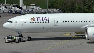 Thai Airways Boeing 777300ER HSTKQ massive engine start at Zurich Airport [upl. by Nedrah409]