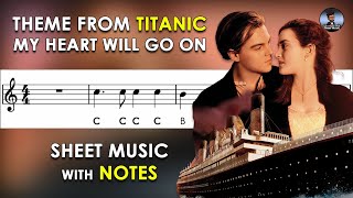 My Heart Will Go On  Sheet Music with Easy Notes for Recorder Violin  Piano Backing Track [upl. by Rennerb]