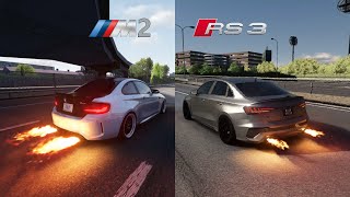 Audi rs3 vs Bmw M2 audirs3 bmwm2 assettocorsa sound gaming automobiles [upl. by Darnall]