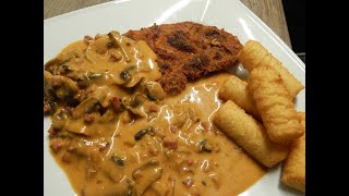 Jägerschnitzel oder panierte Schnitzel aus dem Ofen mit Pilzrahmsoße [upl. by Hairas375]