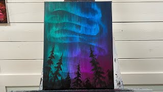 4 EASY STEPS to Painting beautiful Northern Lights Step by step in Acrylic [upl. by Klarika540]