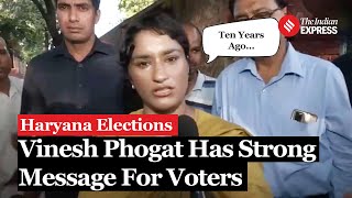 Haryana Elections Congress Candidate Vinesh Phogat Casts Vote In Charkhi Dadri Message For Voters [upl. by Odnalor]