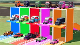 TRANSPORTING PIXAR CARS POLICE WITH COLORED amp JOHN DEERE  BeamNGdrive  FS22 [upl. by Einner859]